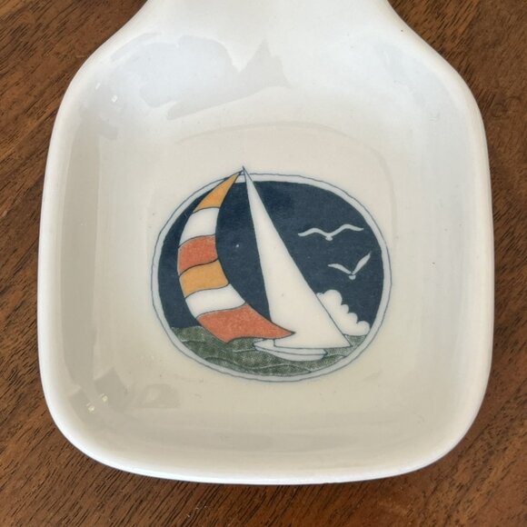 Otagiri Vintage Sailboat Spoon Rest Blue Handle Japan Ceramic Ocean Beach 9" - Picture 4 of 8